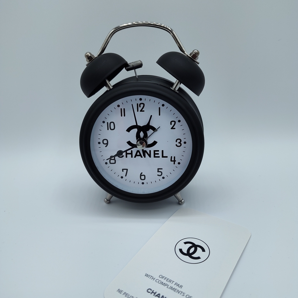 CHANEL Black Twin Bell Alarm Clock CC Logo Desk Vanity Rare Collector WORKS